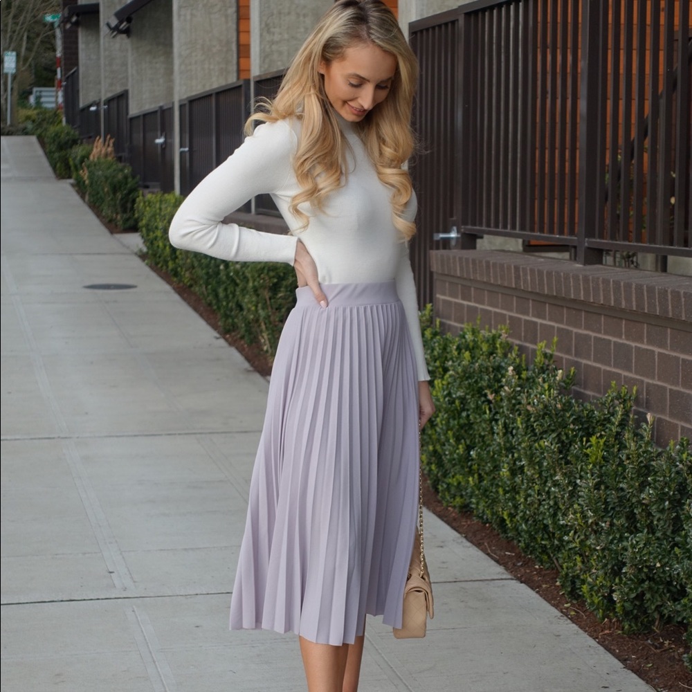 High Waist Pleated Grey Skirt - Picture 3 of 7